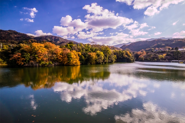 【香川の紅葉スポット】戸川ダム公園～木々が水面に映り込む光景が美しい